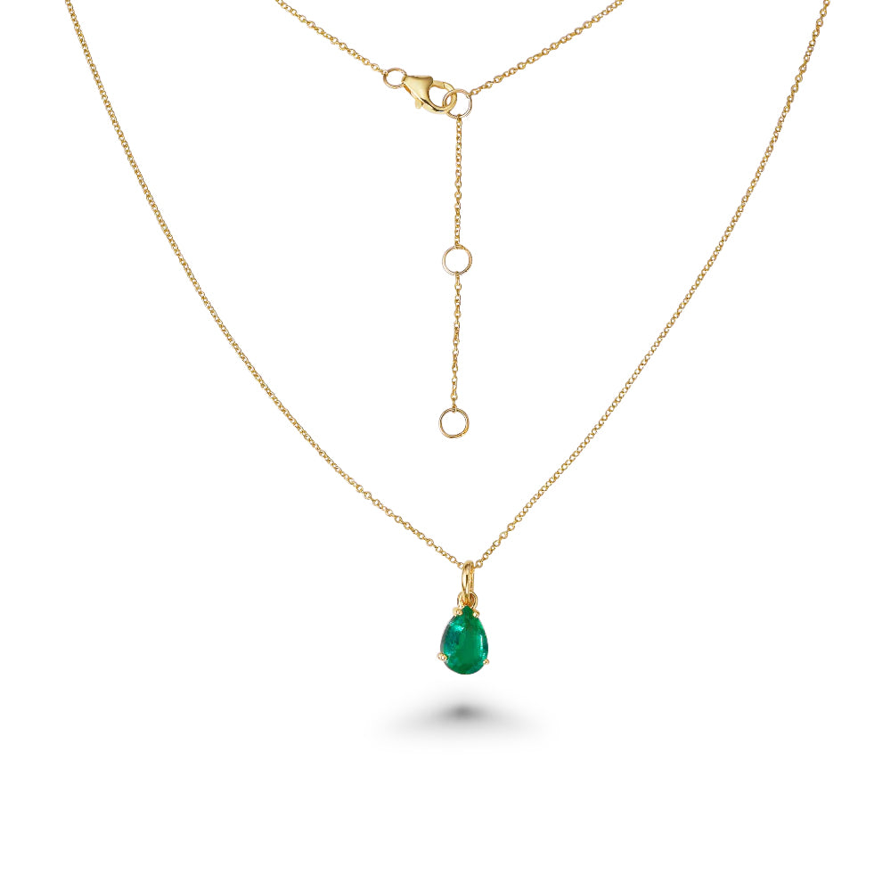Pear Shape Emerald Pendant Necklace (1.00 ct.) in 14K Gold