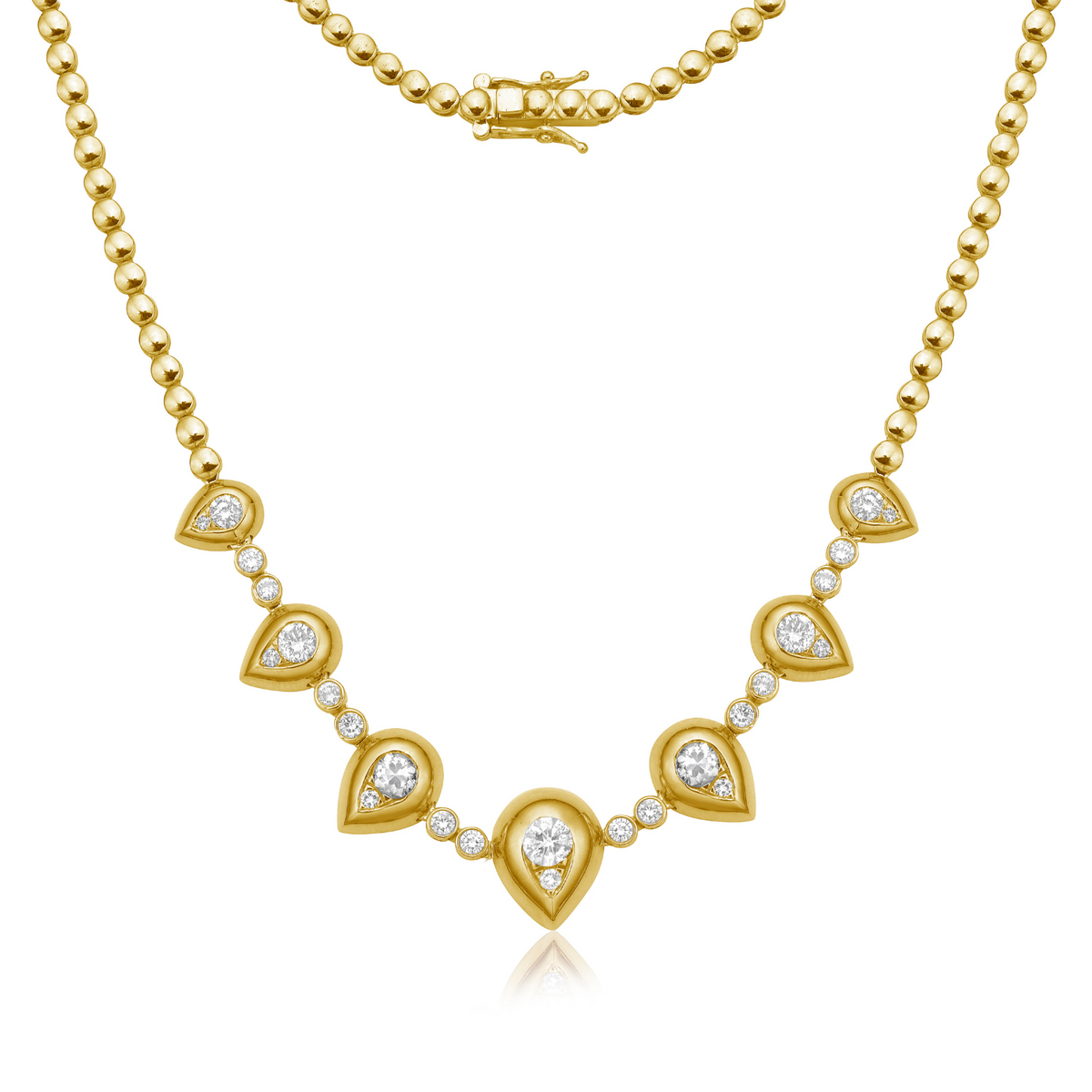 Pear Shape Graduated Diamond Bezel Setting Necklace (2.10 ct.) in 14K ...