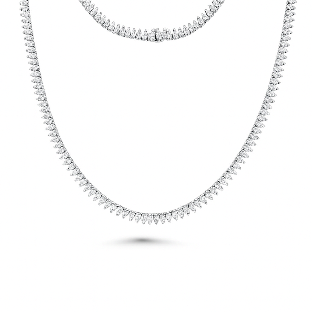 Pear Shape Diamond Tennis Necklace (12.00 ct.) 8 Points 3-Prongs Setting in 14K Gold