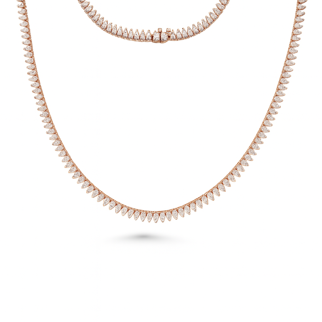 Pear Shape Diamond Tennis Necklace (12.00 ct.) 8 Points 3-Prongs Setting in 14K Gold