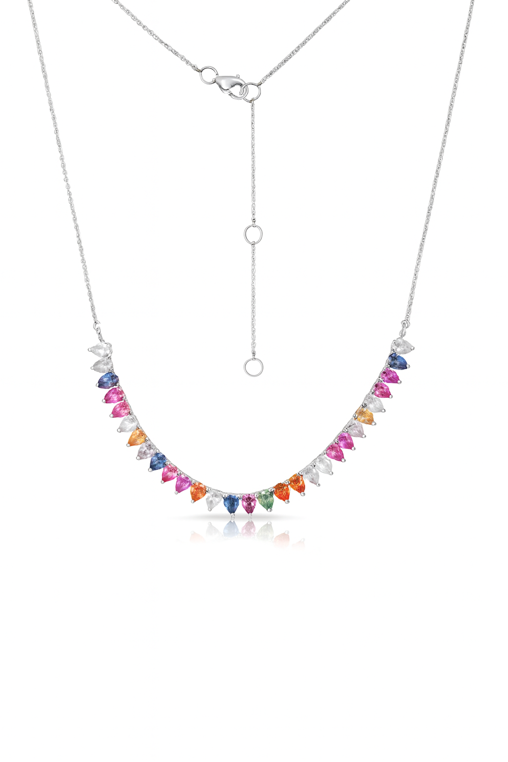 Pear Shape Rainbow Sapphire Necklace (6.00 ct.) in 14K Gold