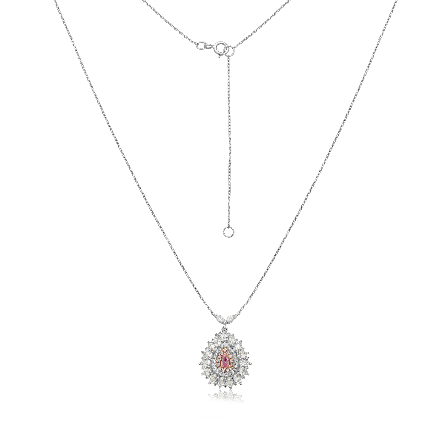 Pink Diamond Triple Halo Pear Shape Necklace (1.20 ct.) in 14K Gold – by Capucelli