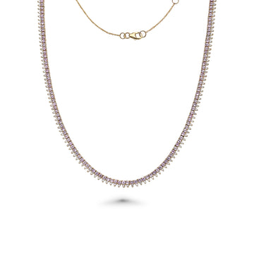 Pink Sapphire & Diamond Halfway Tennis Choker Necklace (6.60 ct.) in 14K Gold