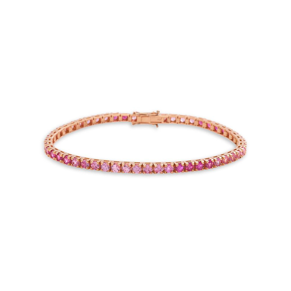 Pink Shaded Sapphires Tennis Bracelet (11.50 ct.) 4-Prongs Setting in 18K Gold, Made In Italy