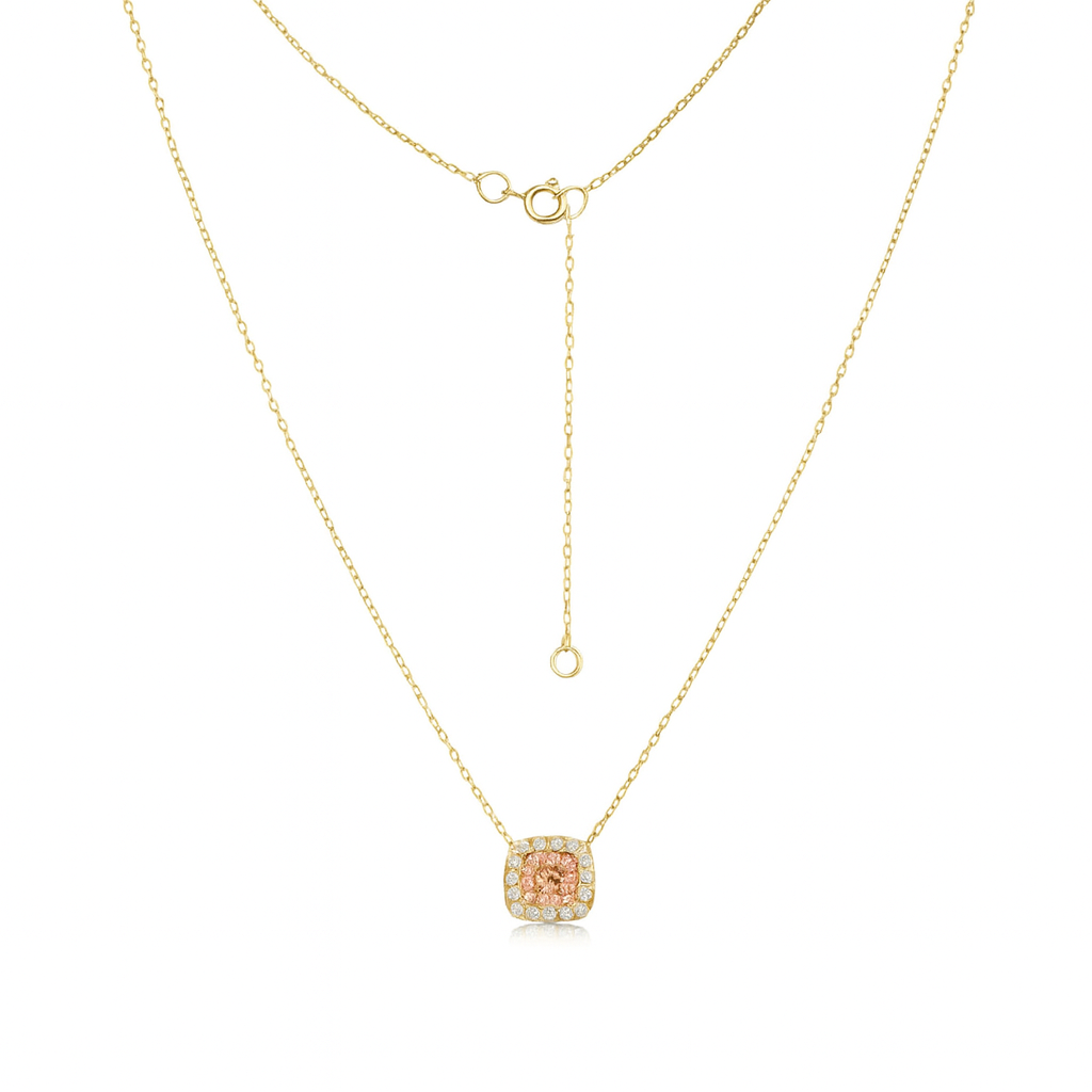 Pink Diamond Double Halo Square Necklace (0.25 ct.) in 14K Gold