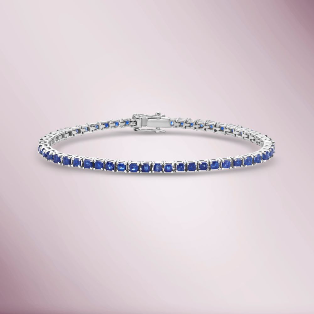 Princess Cut Blue Sapphire Tennis Bracelet (4.75 ct. ) 4-Prongs Setting in 14K Gold