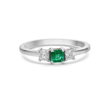 Princess Cut Emerald & Princess Cut Diamond Ring (0.60 ct.) 4-Prongs Setting in 14K Gold
