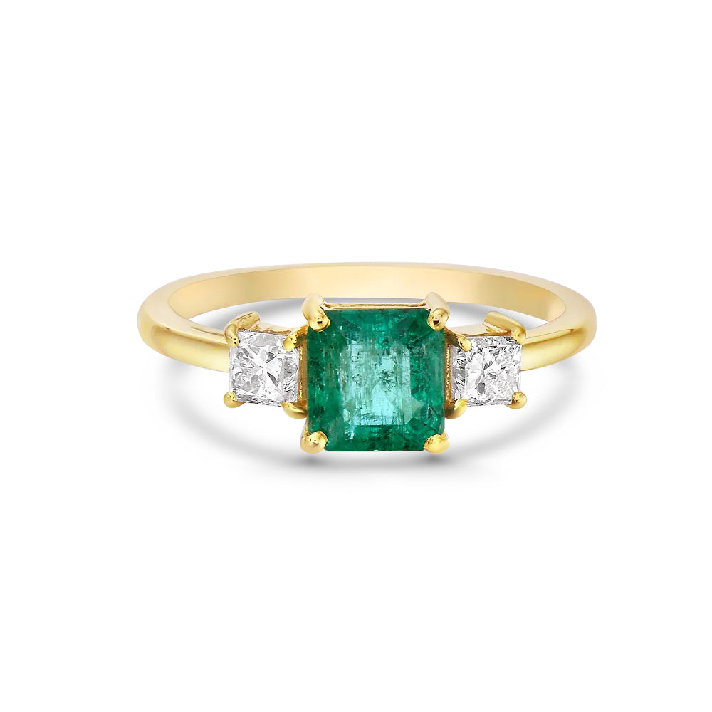 Princess Cut Emerald & Princess Cut Diamond Ring (1.70 ct.) 4-Prongs Setting in 14K Gold