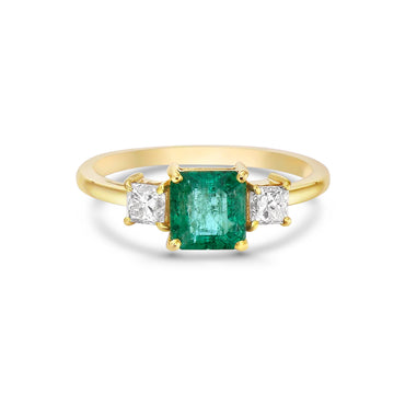 Princess Cut Emerald & Princess Cut Diamond Ring (1.70 ct.) 4-Prongs Setting in 14K Gold
