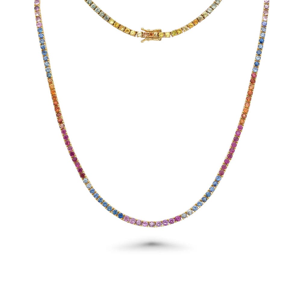 Rainbow Multi Color Sapphire Tennis Necklace 12.60ct