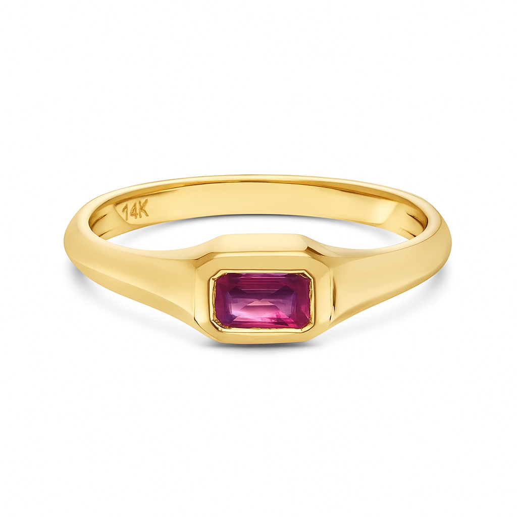 Ready to Ship Emerald Cut Ruby Solitaire Ring (0.30 ct.) Bezel Set in 14K Gold