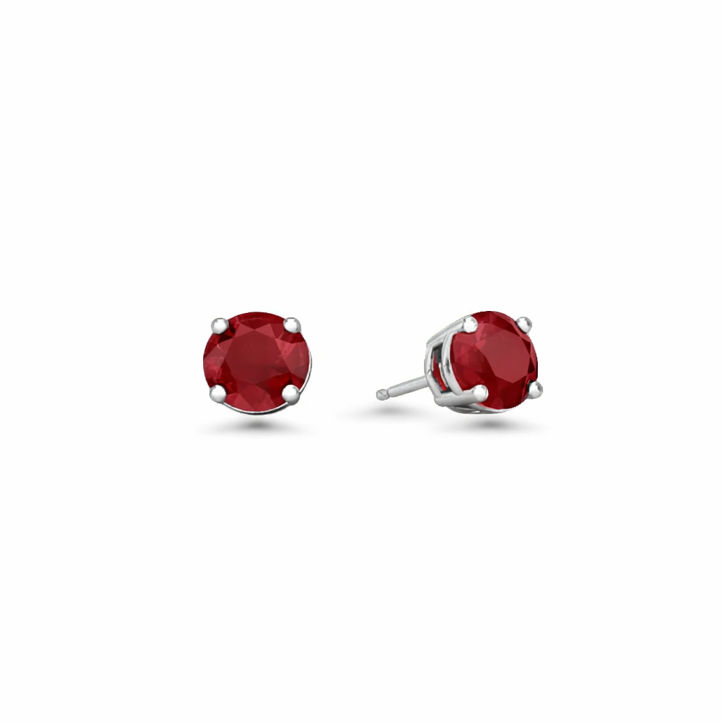 Red Ruby Round Shape Studs Earrings (2.00 ct.) in 14K Gold