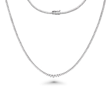Riviera Diamond Tennis Necklace (3.50 ct.) 1.90 mm to 2.90 mm 3-Prongs Setting in 14K Gold