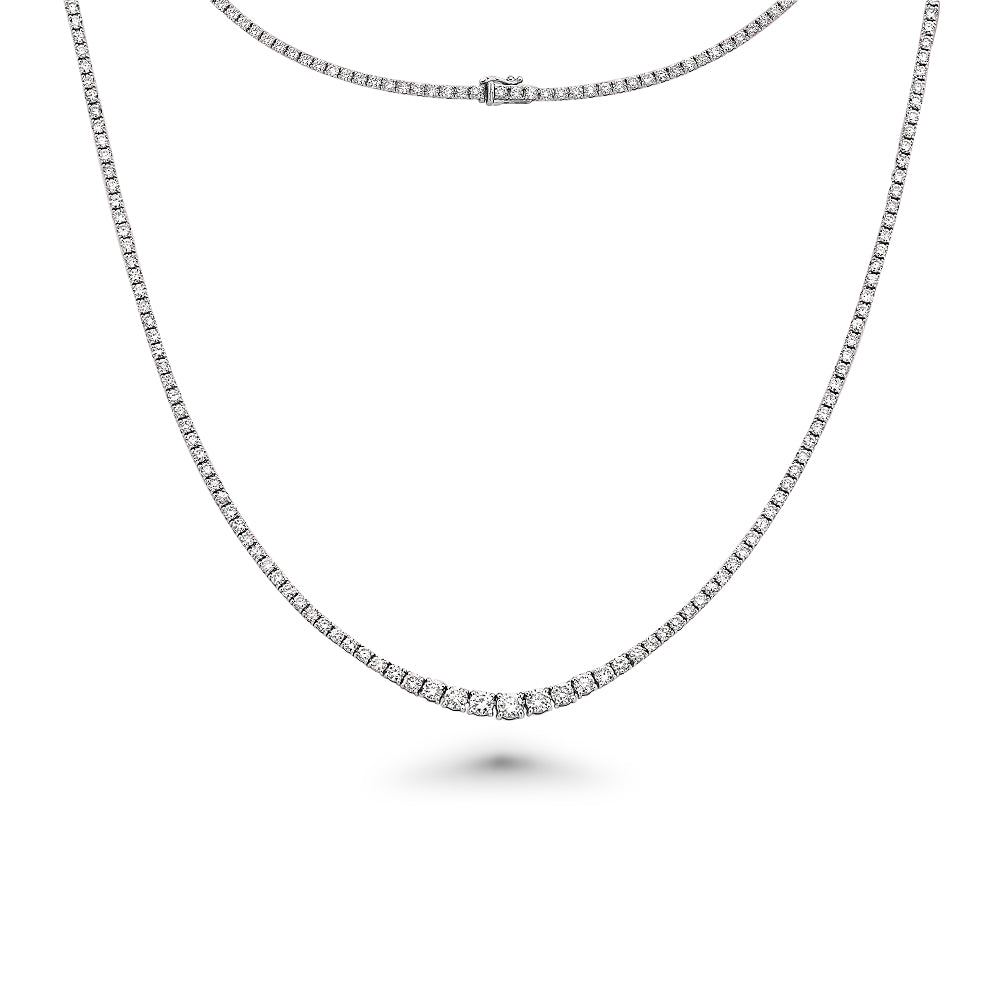 Riviera Diamond Tennis Necklace (4.00 ct.) 2.00 mm to 3.50 mm 4-Prongs Setting in 14K Gold