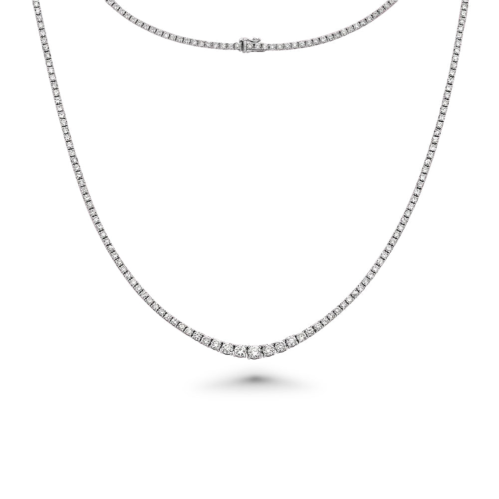 Riviera Diamond Tennis Necklace (5.00 ct.) 1.8 mm to 3.60 mm 4-Prongs Setting in 14K Gold7