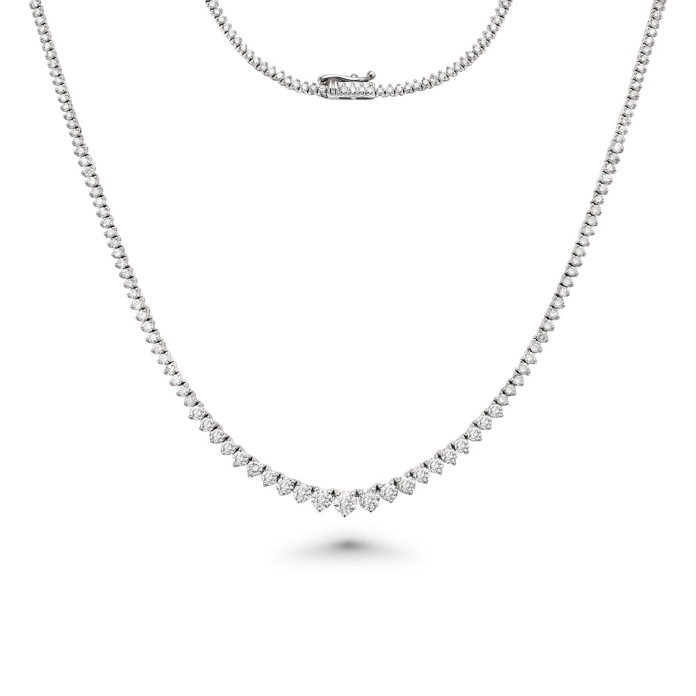 Riviera Diamond Tennis Necklace (5.55 ct.) 1.80 mm to 4.30 mm 3-Prongs Setting in 14K Gold