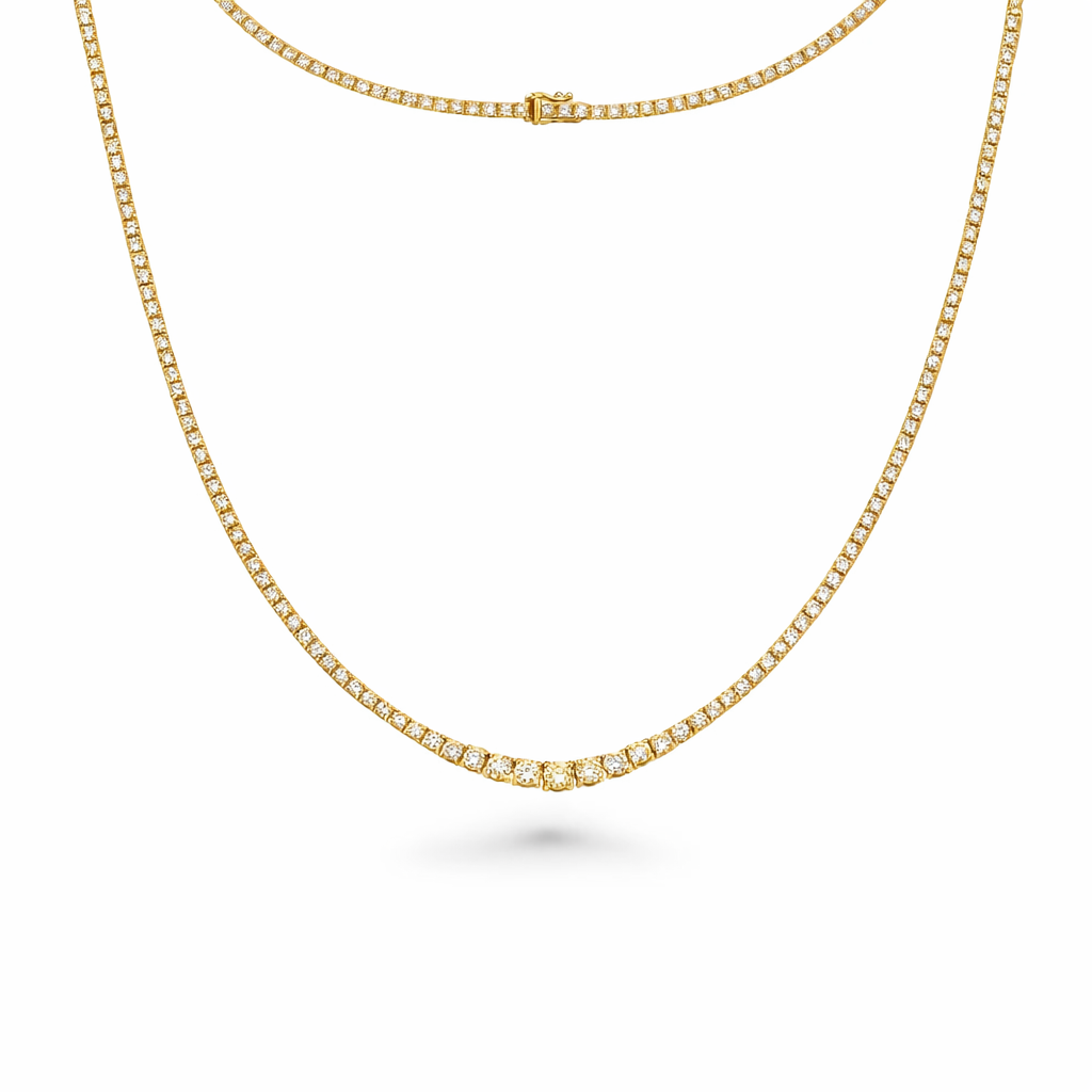 Riviera Diamond Tennis Necklace (4.00 ct.) 2.00 mm to 3.50 mm 4-Prongs Setting in 14K Gold