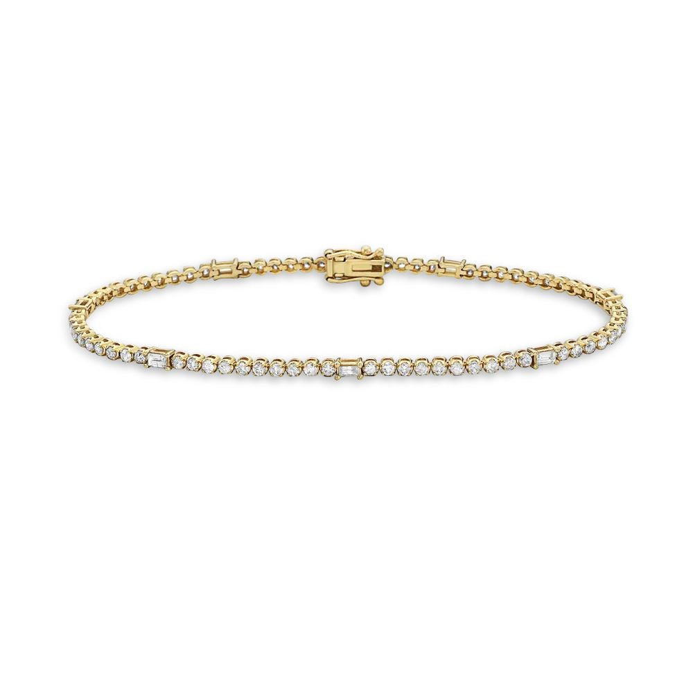 Round & Baguette Diamond Tennis Bracelet (1.25 ct.) in 14K Gold