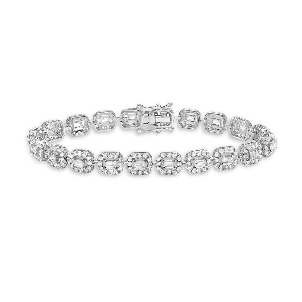 Round & Baguette Diamonds Halo Square Shape Link Bracelet (4.90 ct.) in 14K Gold