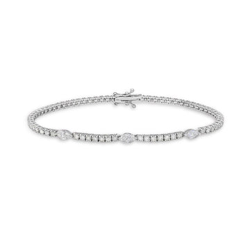 Round & Marquise Shape Diamond Tennis Bracelet (3.00 ct.) 4-Prongs Setting in 14K Gold