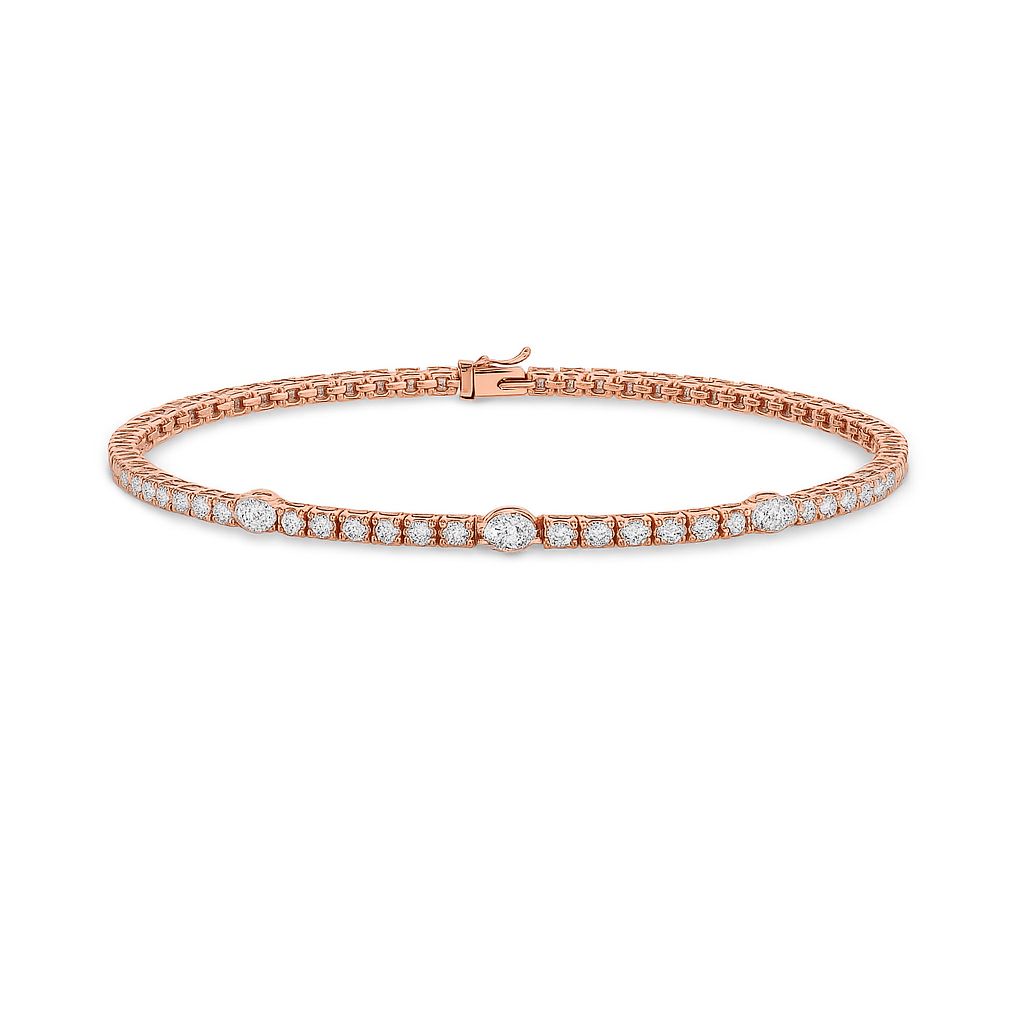 Round & Marquise Shape Diamond Tennis Bracelet (3.00 ct.) 4-Prongs Setting in 14K Gold