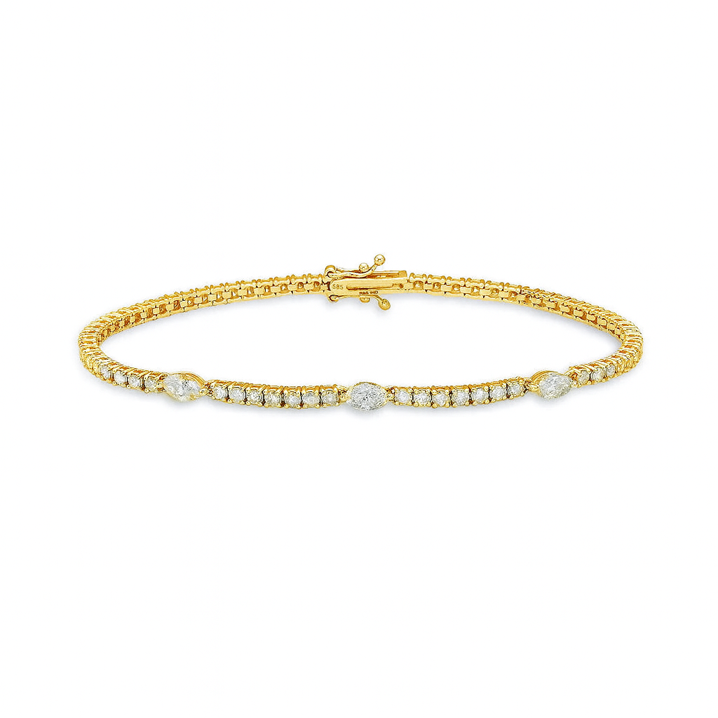 Round & Marquise Shape Diamond Tennis Bracelet (3.00 ct.) 4-Prongs Setting in 14K Gold