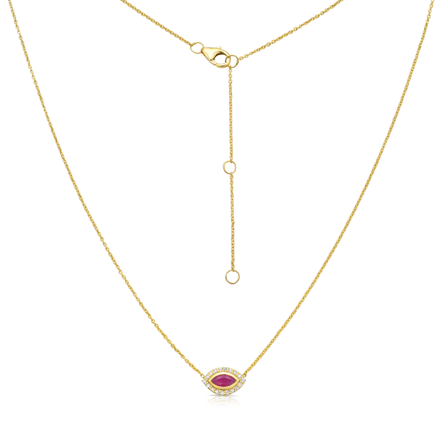 Ruby & Diamond Mini Evil Eye Pendant Necklace (0.33 tcw.) in 14K Gold