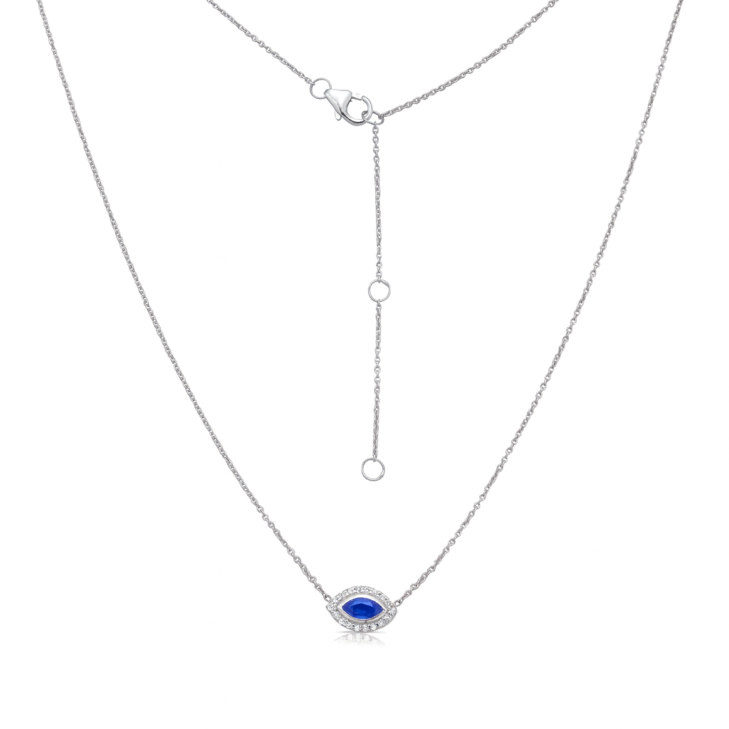 Sapphire & Diamond Mini Evil Eye Pendant Necklace (0.33 tcw.) in 14K Gold