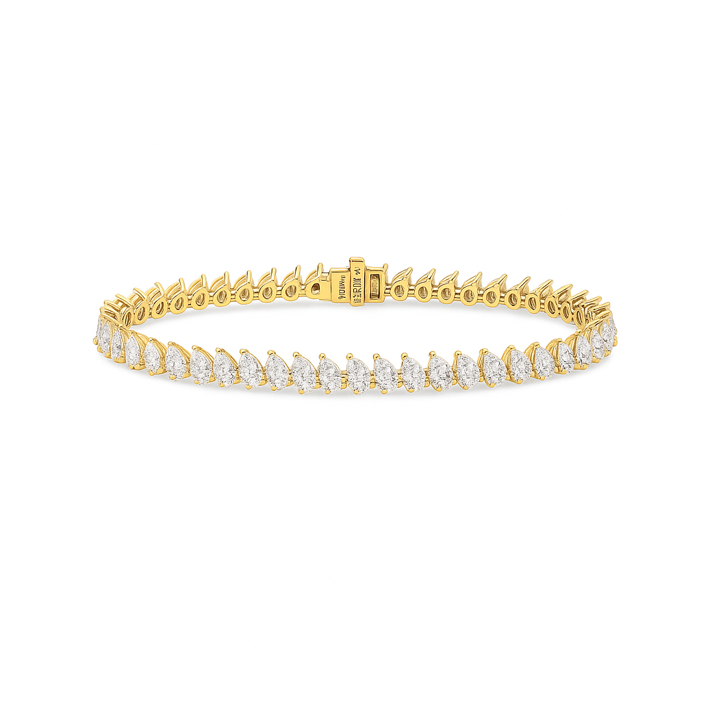 Slanted Pear Shape Diamond Tennis Bracelet (9.50 ct.) in 18K Gold