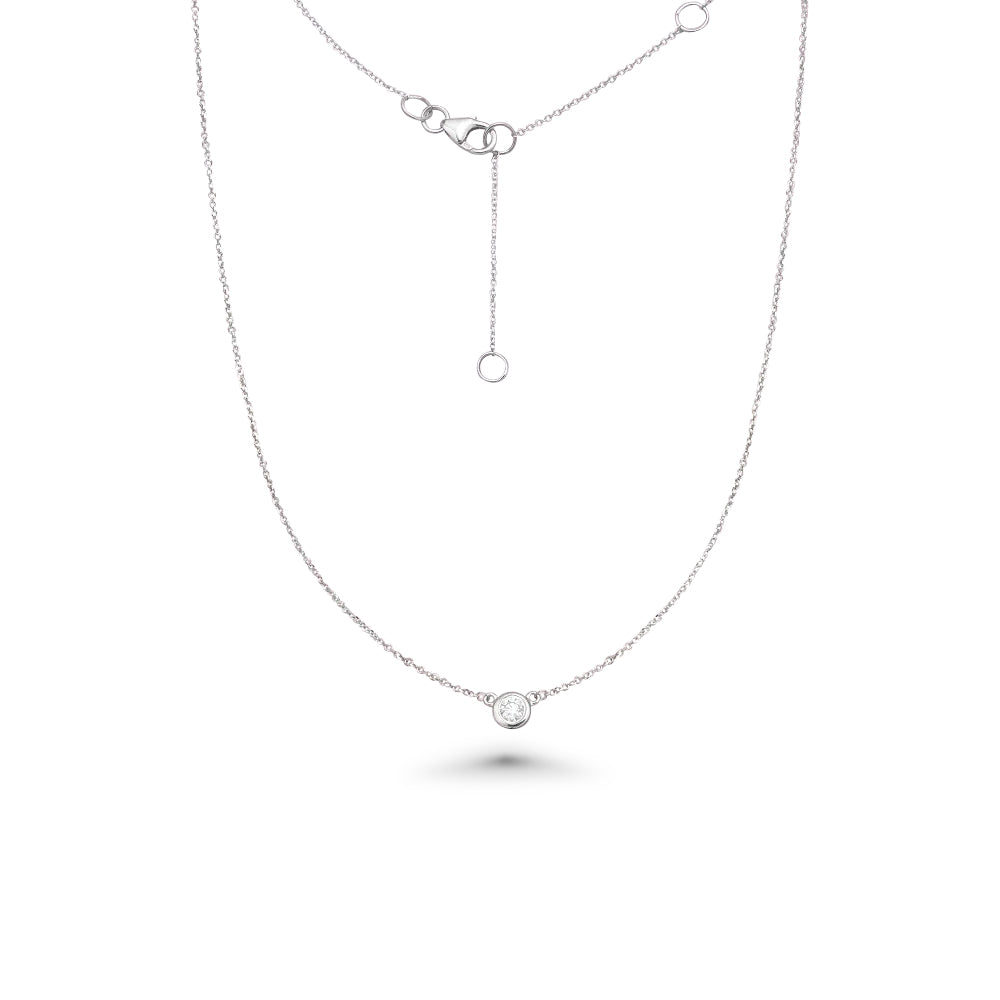 Solitaire Diamond Chain Necklace (0.20 ct.) 6.00 mm Bezel Set in 14K Gold