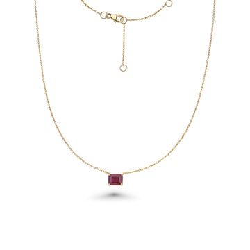 Solitaire Emerald Cut Ruby Necklace (2.40 ct.) in 14K Gold