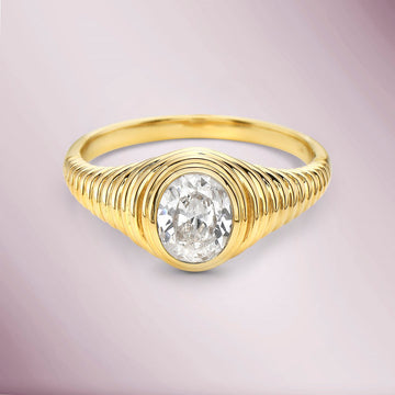 Solitaire Oval Cut Diamond Ring (0.86 ct.) Bezel Set in 14K Gold