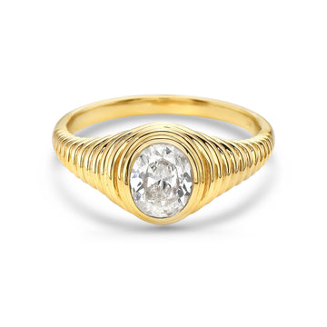 Solitaire Oval Cut Diamond Ring (0.86 ct.) Bezel Set in 14K Gold