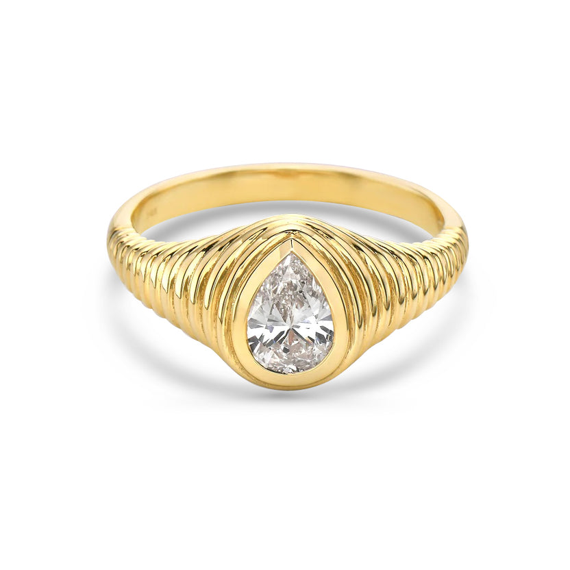 Solitaire Pear Shape Diamond Ring (0.67 ct.) Bezel Set in 14K Gold ...
