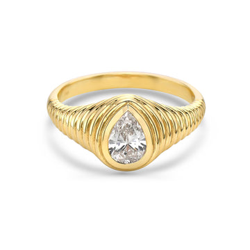 Solitaire Pear Shape Diamond Ring (0.67 ct.) Bezel Set in 14K Gold