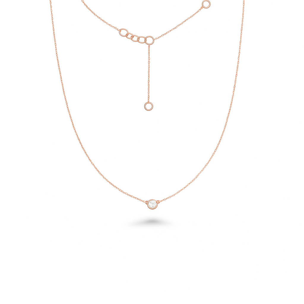 Solitaire Diamond Chain Necklace (0.20 ct.) 6.00 mm Bezel Set in 14K Gold