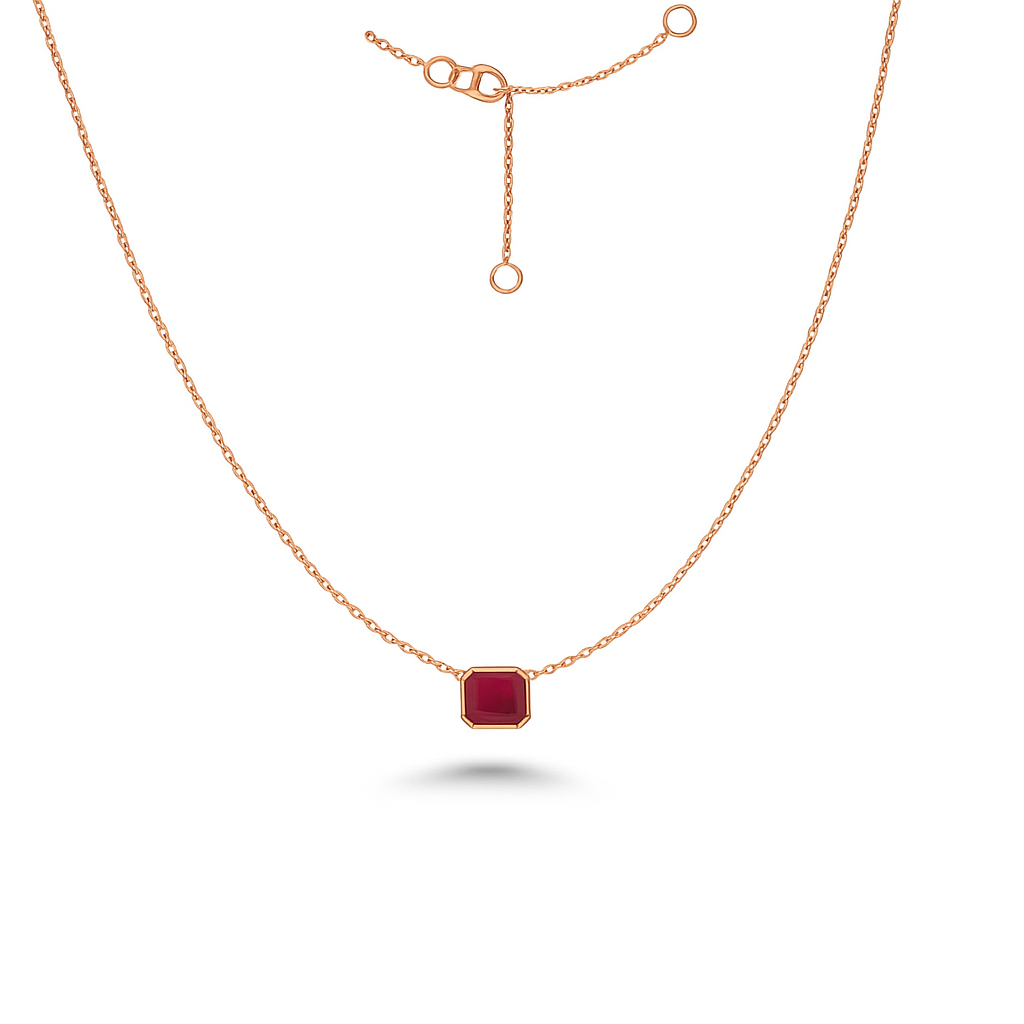 Solitaire Emerald Cut Ruby Necklace (2.40 ct.) in 14K Gold