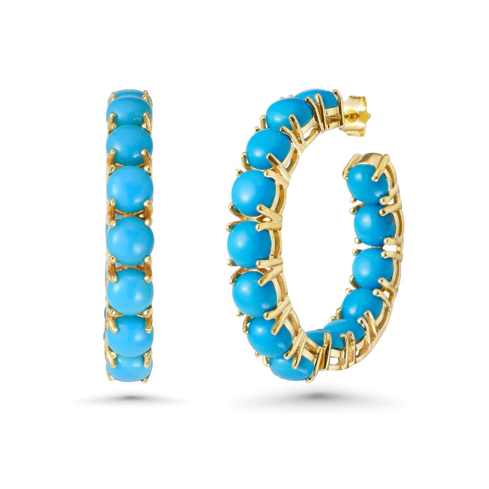 Turquoise Inside-Out 1.25'' Hoop Earrings (13.50 ct.) in 14K Gold