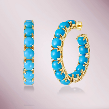 Turquoise Inside-Out 1.25'' Hoop Earrings (13.50 ct.)  in 14K Gold