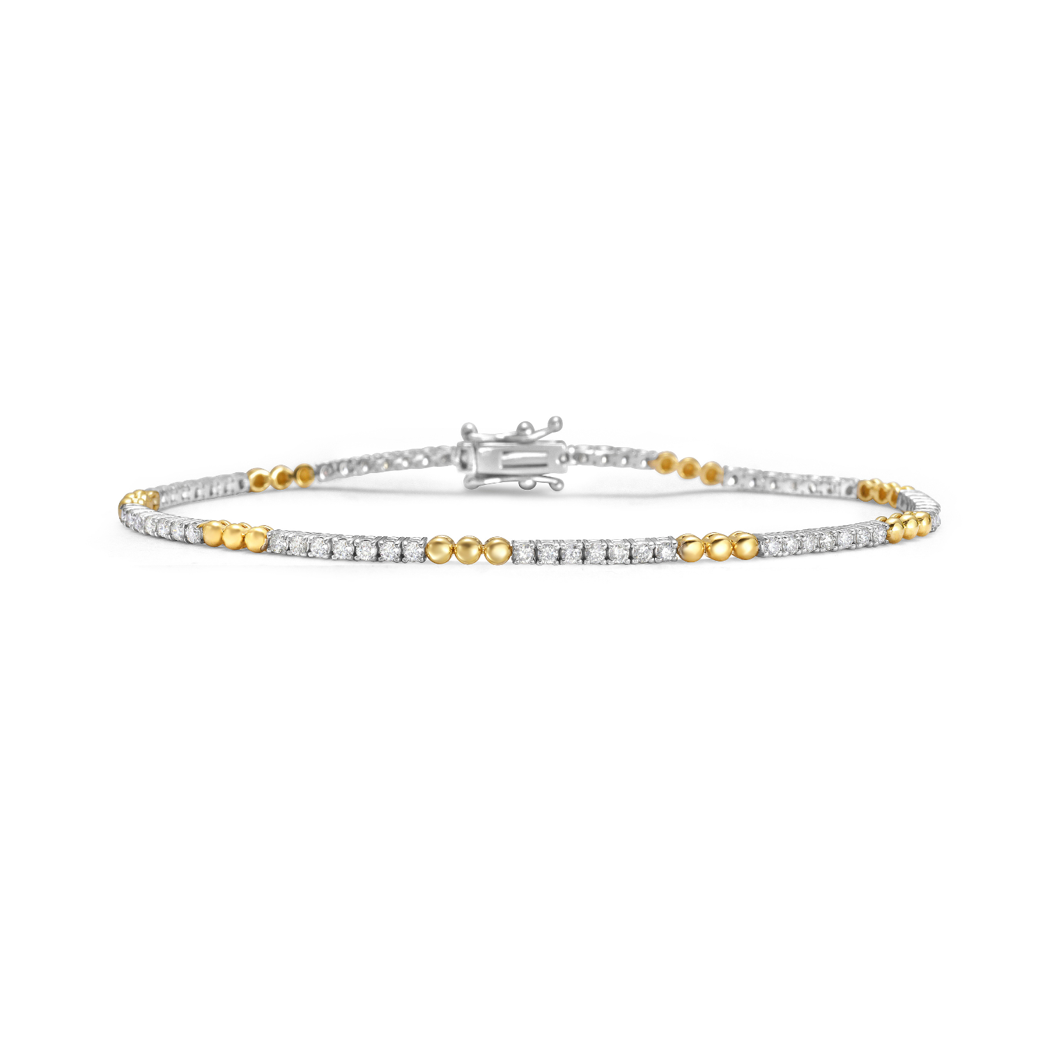 Two-Tone Beaded Station Diamond Tennis Bracelet (1.00 ct.) in 14K Gold