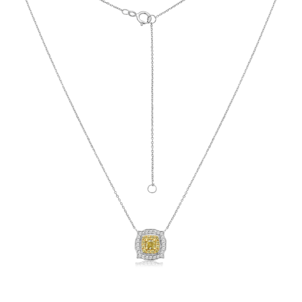 Yellow Diamond Double Halo Cushion Cut Necklace (0.30 ct.) in 14K Gold – by Capucelli