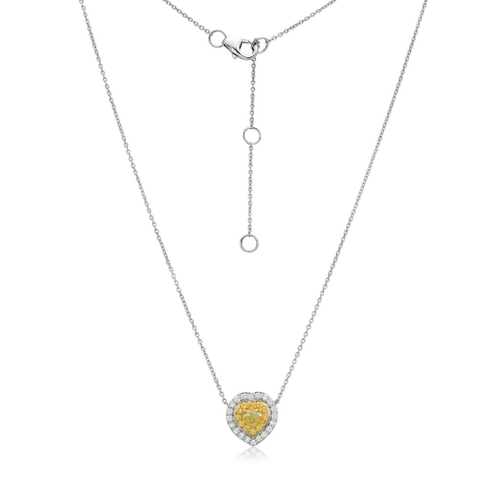 Yellow Diamond Double Halo Heart Shape Necklace (0.60 ct.) in 14K Gold