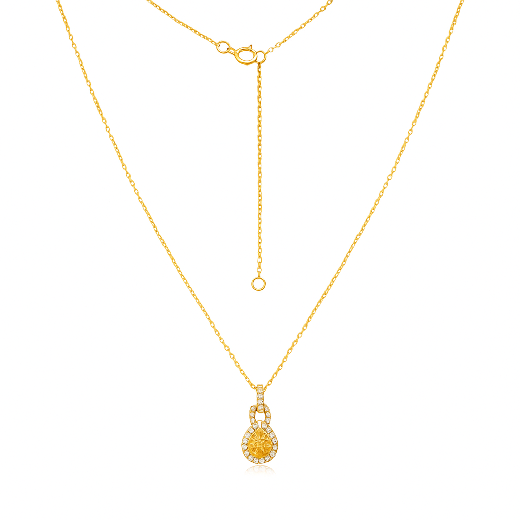 Yellow Diamond Double Halo Pear Shape Necklace (0.30 ct.) in 14K Gold