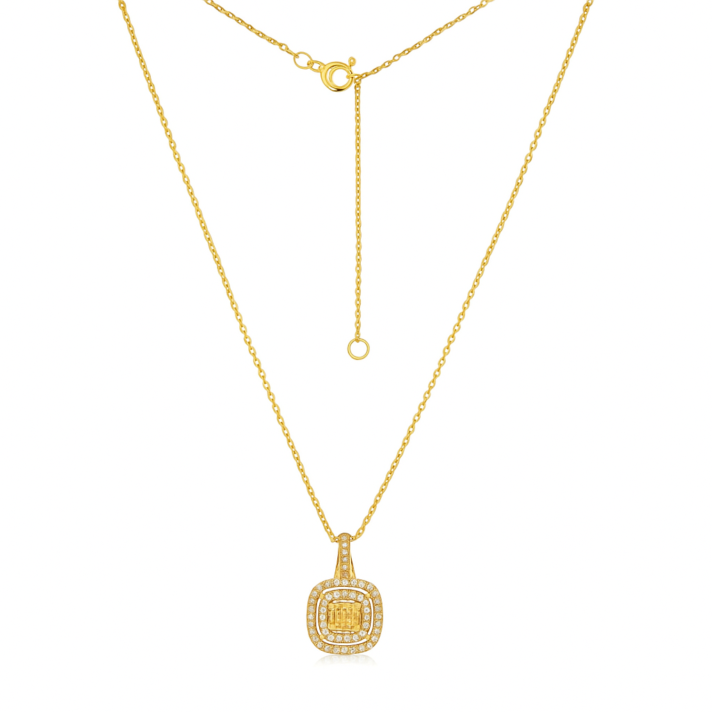 Yellow Diamond Triple Halo Square Necklace (0.40 ct.) in 14K Gold