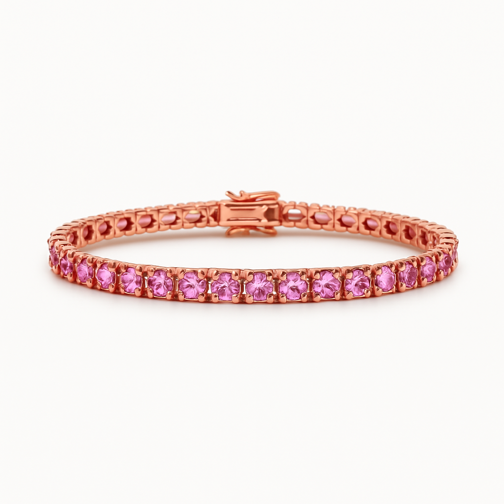 Pink Sapphires Tennis Bracelet (9.00 ct.) 4-Prongs Setting in 14K Gold