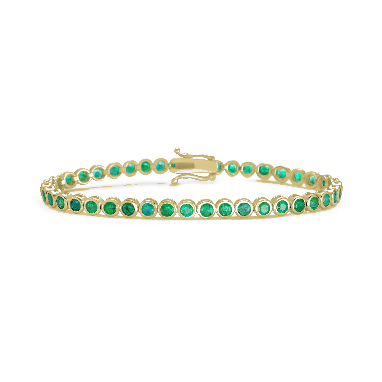 Round Emerald Tennis Bracelet (5.00 ct.) Bezel Setting in 14K Gold