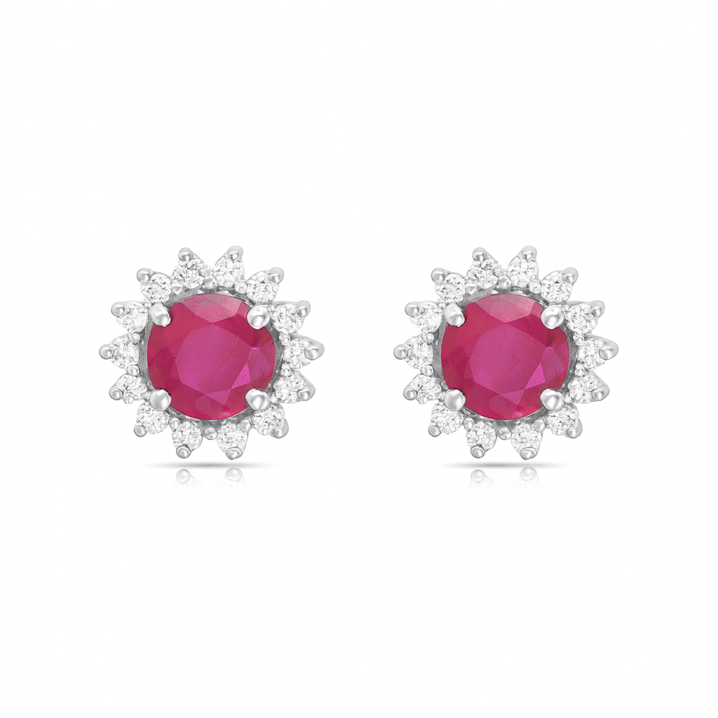 Pink Sapphire Round Shape Halo Diamonds Studs Earrings (1.30 ct.) in 14K Gold