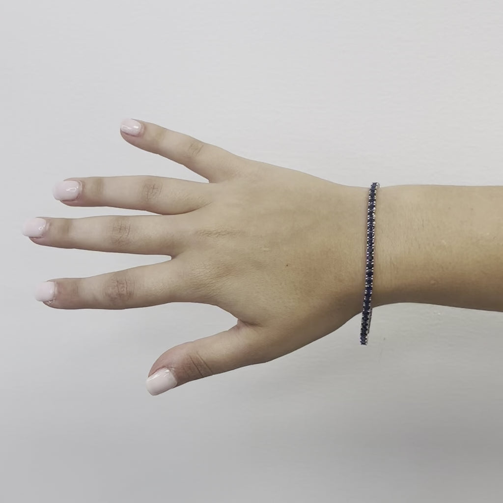 Ready to Ship Blue Sapphire Tennis Bracelet (7.29 ct.) 3.00 mm 4-Prongs Setting in 14K Gold