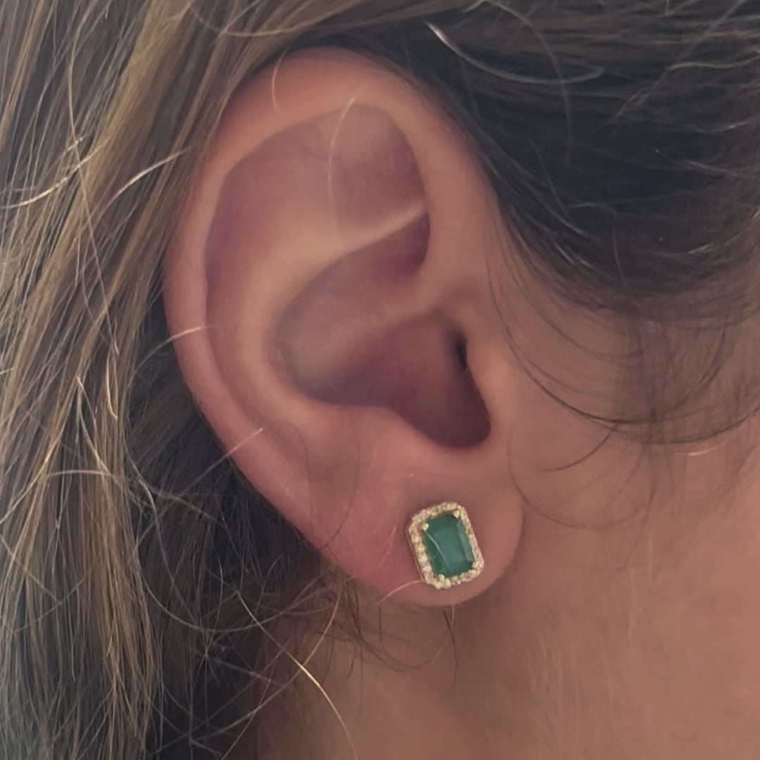 Emerald Cut Emerald With Diamond Halo Earrings (1.31 ct.) in 14K Gold