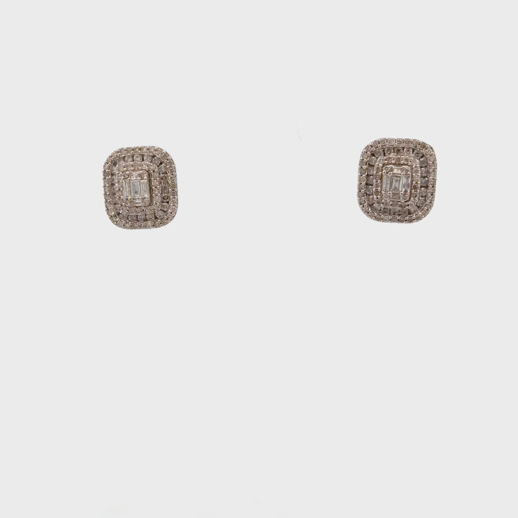 Triple Halo Diamond Rectangular Shape Studs Earrings (1.00 ct.) in 14K Gold